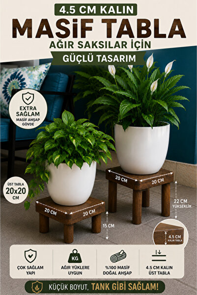 Woodymoda Ahşap Saksı Ayak Tabure 2' li Takım