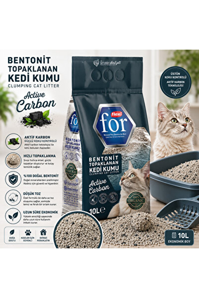 Flexi For Aktif Karbonlu Bentonit Topaklanan Premium Kedi Kumu 10 L - Tozsuz ...
