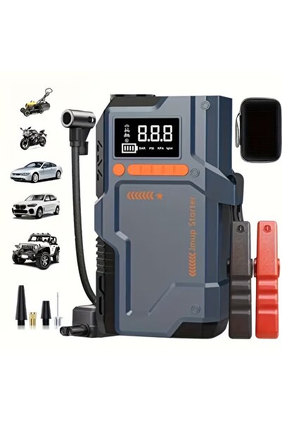 EN SİGA Akü Takviyeli 9'u Bir Arada 150 PSI Pompa Powerbank 16000 mAh LCD Ekr...
