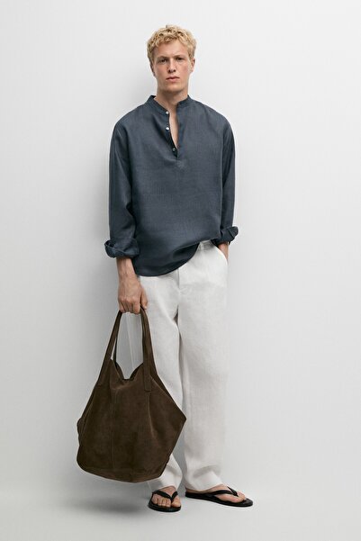 Massimo Dutti %100 keten regular fit hakim yaka gömlek