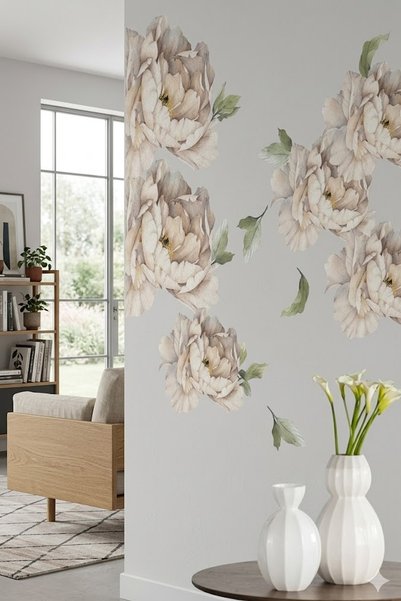 KT Decor ملصق حائط عملاق على شكل زهور الفاوانيا الملونة