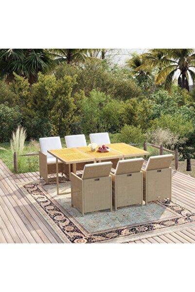 Concept Set mobilier pentru grădină cu perne, 7 piese, bej, poliratan