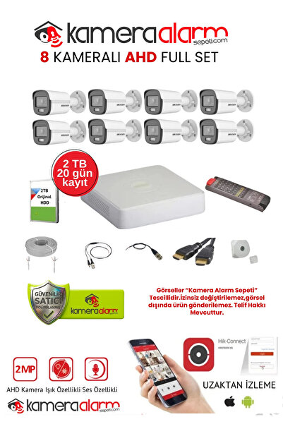 Hikvision 8 Kameralı Gece Gündüz Renkli, Ses Kayıtlı Güvenlik Kamerası Seti -...