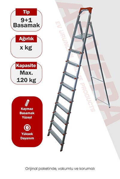 ASVERA 9+1 Basamaklı Katlanır Profil Merdiven | Ev Bahçe Ofis Atölye İçin Sağ...
