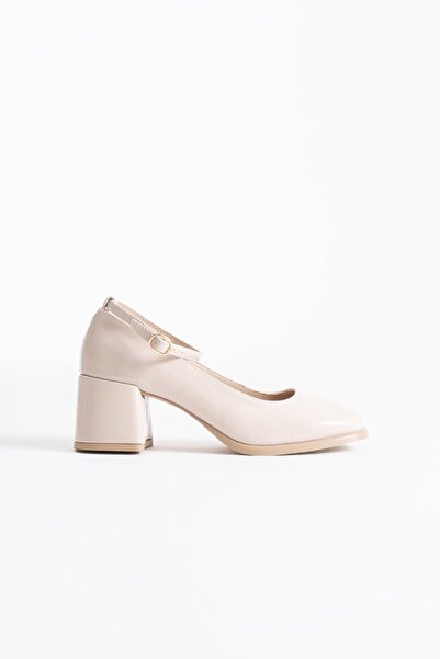 Generic Brand Beige Patent Leather Women's Heeled Shoes Tr02Ms01D