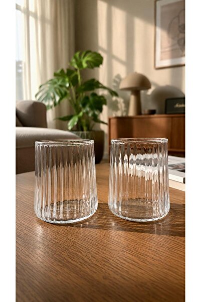 Maloria İnce Kristal Çizgili Borosilikat Cam Bardak Seti | 3'lü - 300ml