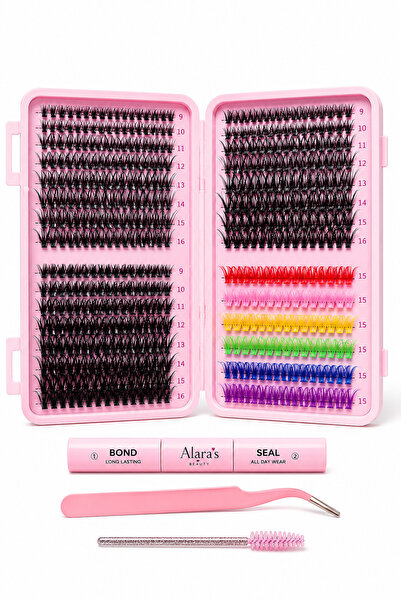 alaraycosmetics Takma Kirpik Albüm Seti/ 640 Kök Yoğun Cluster Renklı Siyah M...
