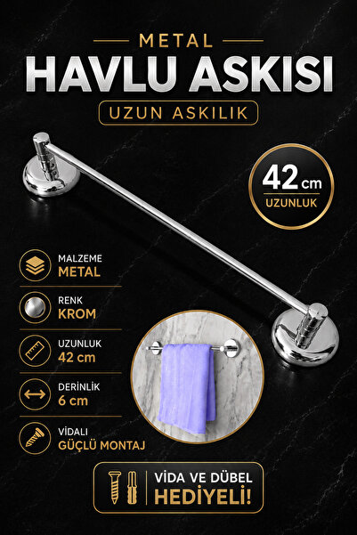 Badem10 Metal Krom Bez Havlu Asma Askısı Aparatı 42 cm Banyo Lavabo Vidalı As...