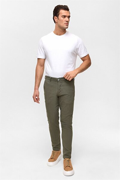 SÜVARİ Koyu Haki Slim Armürlü Pantolon