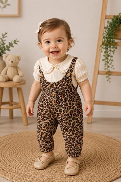 Balgüneş Tekstil Müslin Gömlekli Leopar Desenli Tulum