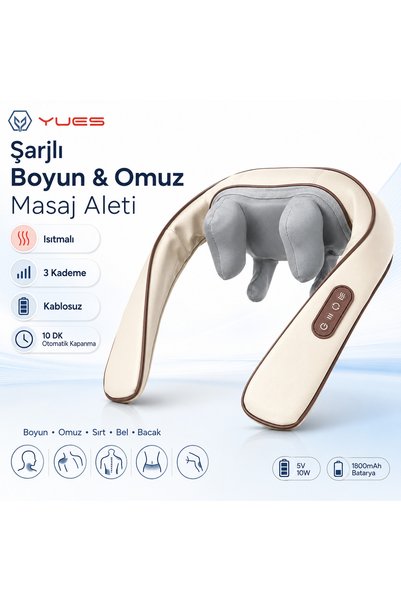 YUES Isıtmalı Şarjlı Boyun ve Omuz Masaj Aleti Bel Sırt Bacak İçin 3 Modlu Kablosuz Masaj Cihazı