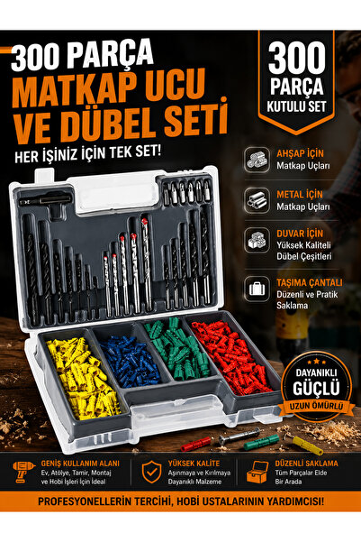 mucit home 300 Parça Çantalı Matkap Ucu Ve Dübel Seti