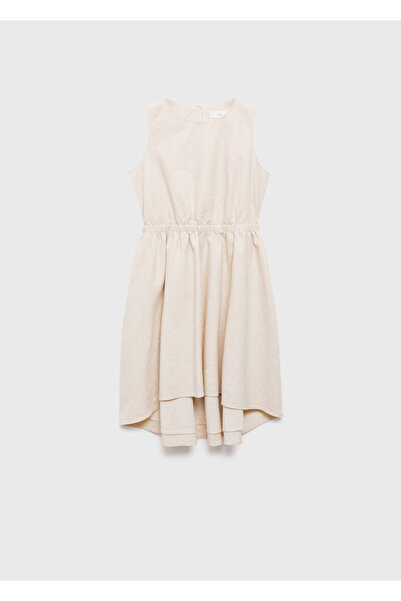 MANGO Kids Buruşuk detaylı keten elbise