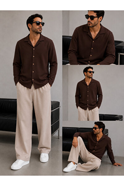 WENMİNG Set cămașă și pantaloni de vară din țesătură crep pentru bărbați