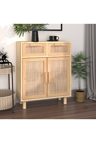 Concept Servantă, maro, 60x30x75 cm, lemn masiv pin și ratan