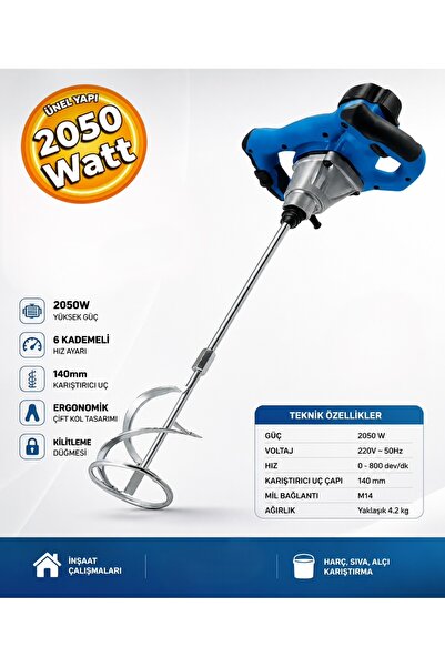 LABOR JL2636 2050 W Elektrikli Boya Ve Harç Karıştırıcı M14 Mikser Çift Kulpl...