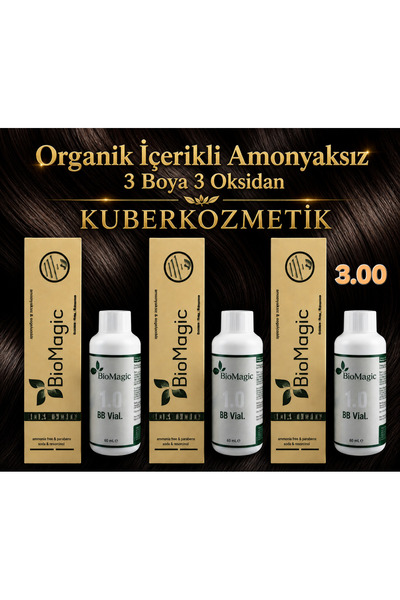BIOMAGIC 3.00 Koyu Kahve Organik İçerikli Amonyaksız Kalıcı Saç Boyası 3Boya ...