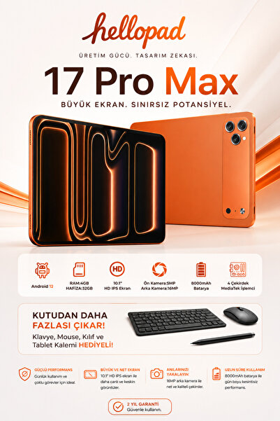 TARÇIN Teknomie Tab 17 Pro Max 10.1'' 4GB RAM 32GB Hafıza Klavyeli Kılıf + Bl...