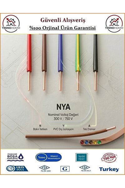 ÖZNUR NYA 2,5mm Tek Damar Kablo - Orjinal Ürün - %100 Bakır - 5 Metre