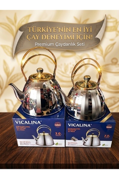 VICALINA Paslanmaz Çelik Çaydanlık Seti 3 ve 2 Litrelik 2 Li Set