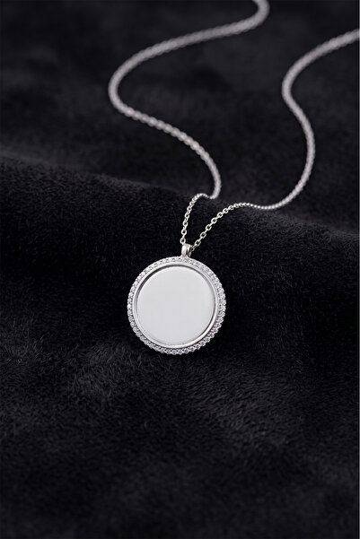 Roza Silver 925 Ayar Zirkon Taşlı Rodyum Yuvarlak İsimli Gümüş Kolye