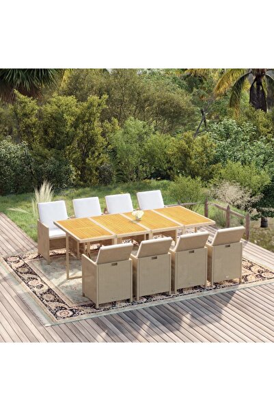Concept Set mobilier pentru grădină cu perne, 9 piese, bej, poliratan
