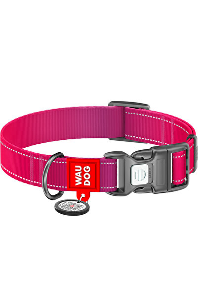 WAUDOG Nylon Mono dog collar with QR passport, reflective, with plastic buckl...