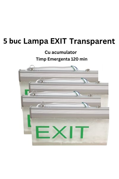 Primeled 5 bucăți EXIT transparent – Iluminat de urgență profesional pentru s...