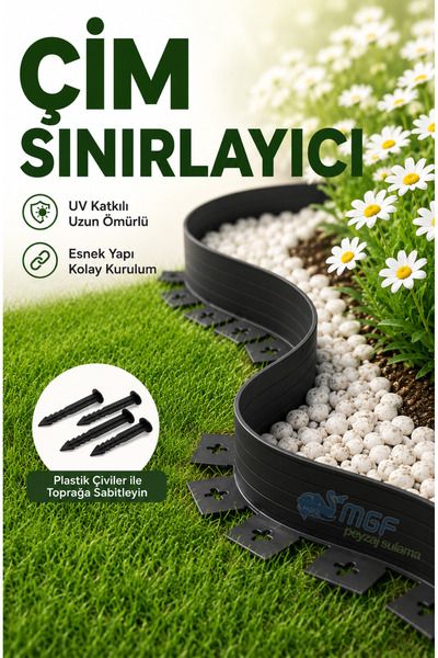 MGF PLAST Mgf Çim Ayırıcı 25 Mt Siyah Çim Sınırlayıcı Taş Toprak Ayıracı Çim ...