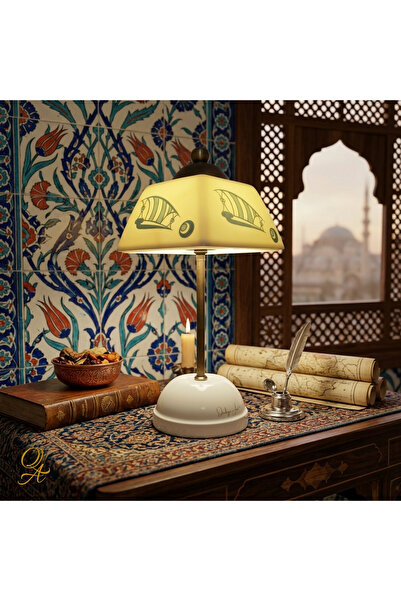 Qtahya Art أباجورة-مصباح طاولة وليلي-ديكور-بورسلين شفاف-صناعة يدوية-مع قبعة ب...