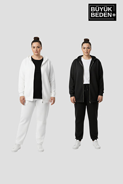 Süperlife Women's Plus Size Zippered Hooded 3-Piece Set Thin Sweatshirt Cardi...
