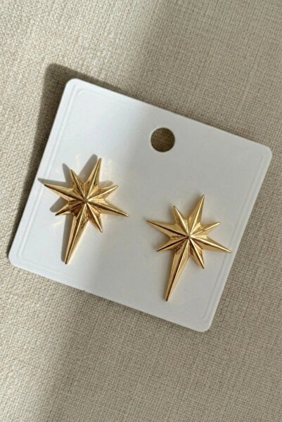 Crc Bijuteri Gold Color Pole Star Patterned Elegant Earrings