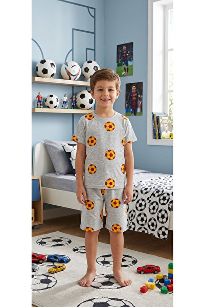 Generic Brand Set de pijamale de vară pentru băiat, din bumbac, gri, cu minge...