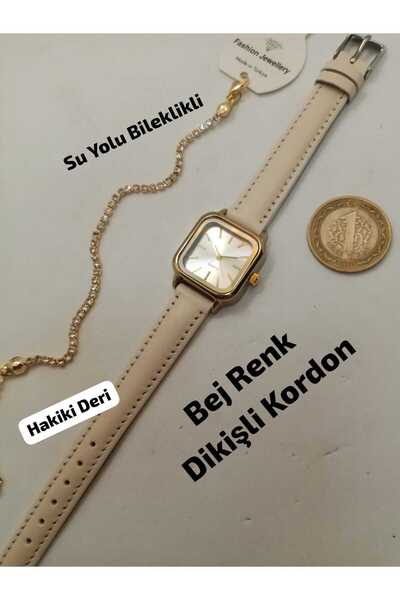 Brality Vintage Design Model, Gold Color Case, Silver Color Dial, Genuine Lea...