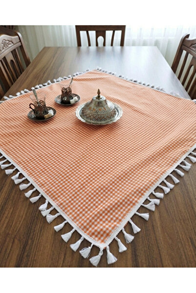denizli hatırası Fata de masa cu ciucuri in carouri Piti 85x85 cm