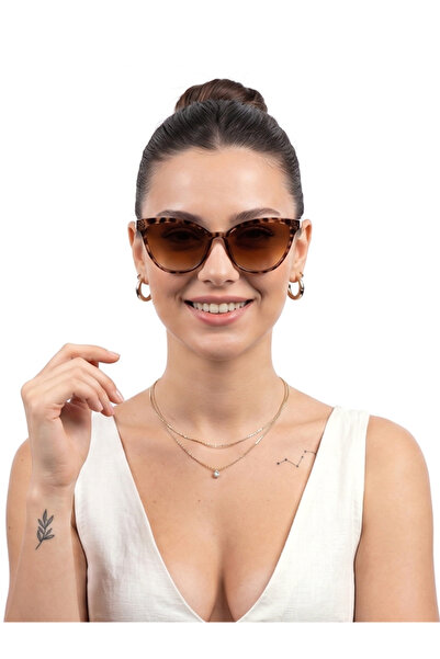 Cat Eye Leopard Gradient Brown Glasses Sunglasses Women Trendy Model Current
