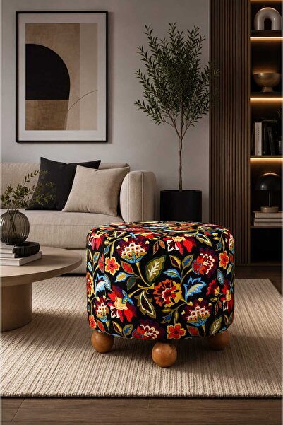PUFMANYA POLO X-LARGE 45 X 45 CM DOĞAL AHŞAP GÜRGEN AYAKLI YUMUŞACIK PELUŞ PU...