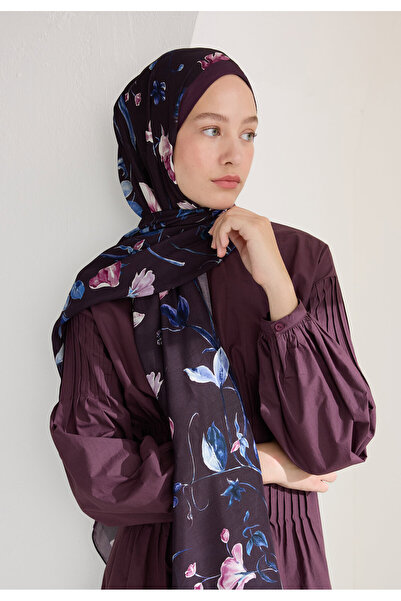 Freshscarfs Love Garden Floş Viskon Şal Mürdüm