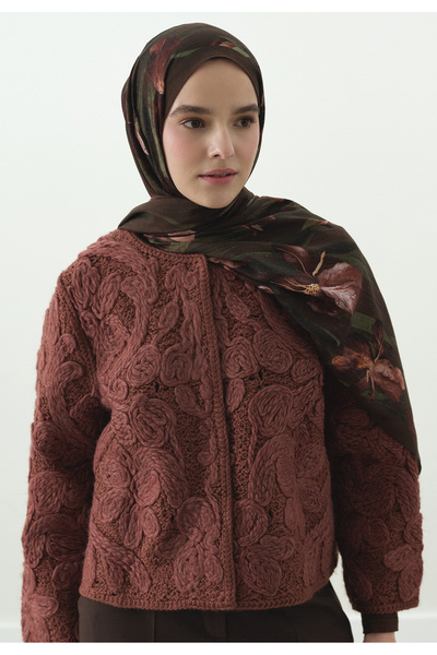 Freshscarfs Șal din bumbac și viscoză cu model Zelında, maro ciocolatiu
