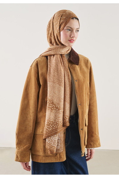 Freshscarfs Șal din ramie cu model elegant cu buline maro cald