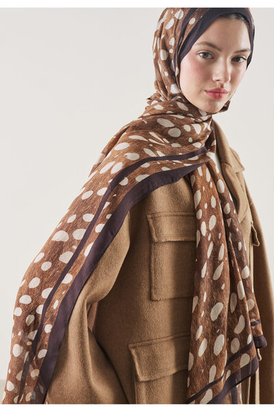 Freshscarfs Coffee Wild Fawn Pattern Ramie Shawl