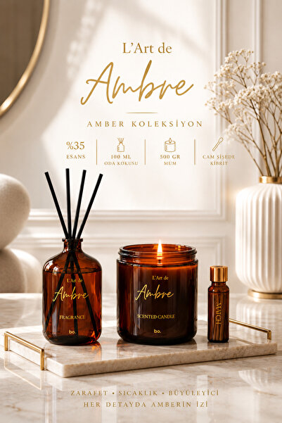 Bo Essences L’art de Ambre 3’lü Set – Oda Kokusu + Mum + Kibrit – Amber Kolek...