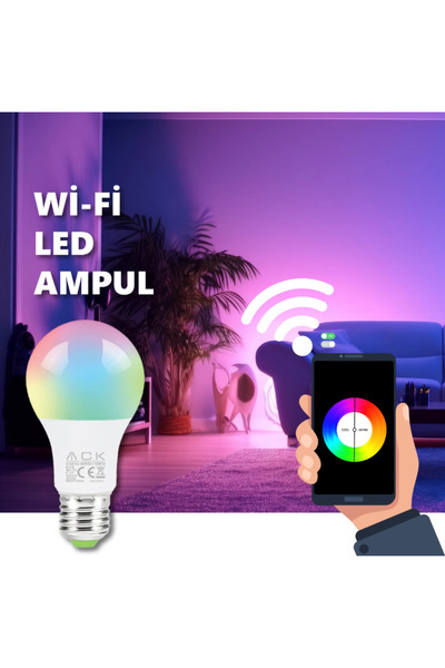 ACK Wi-fi Led Rgb Ampul 10 W E27 Uzaktan Kontrollü Ayarlanabilir Akıllı Ampul...