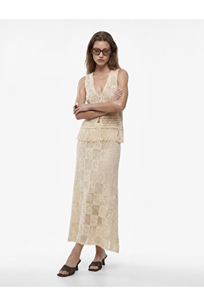 Koton A-Line Floral Motif Detailed Openwork Crochet Midi Skirt