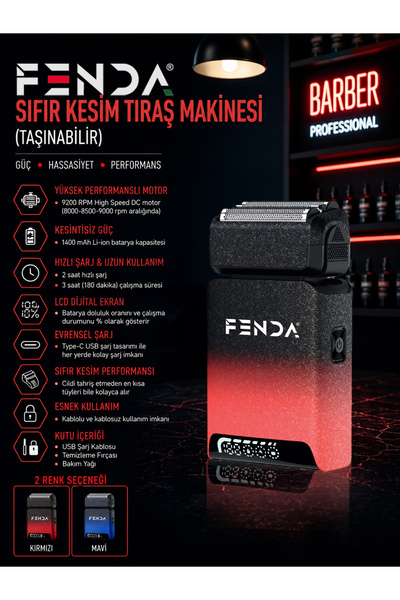 Fenda Profesyonel Sıfır Kesim Tıraş Makinesi Kırmızı FNDSKLKS0007RD