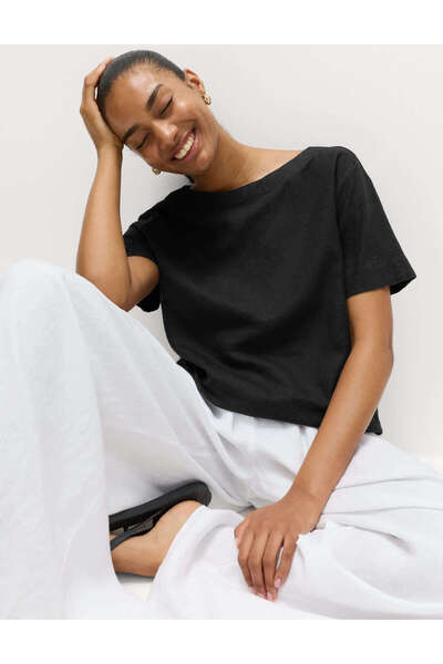 Marks & Spencer Keten Karışımlı Scoop Yaka T-Shirt