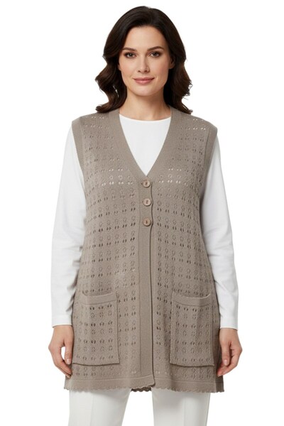 hadiora Women's Mink Buttoned Knitwear Mother's Vest with Pockets