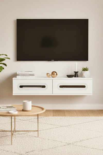 cnyr TDA1220BS - RANY120 DUVARA MONTAJ TV STAND, TV RAFI, TV SEHPASI BEYAZ - ...