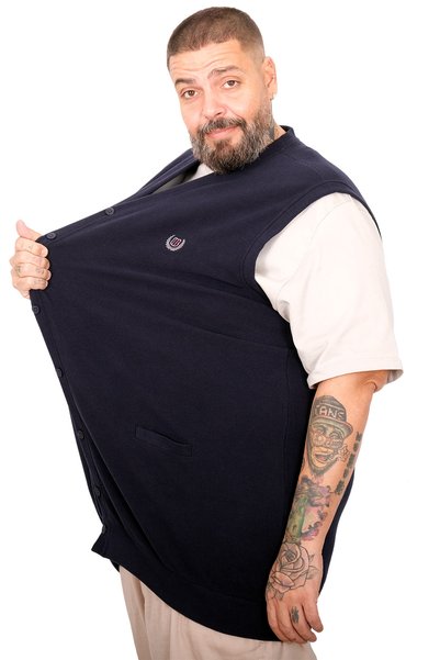 ModeXL Mode XL Büyük Beden Erkek Yelek Pıtırcık Selanik Düğmeli 20545 Lacivert