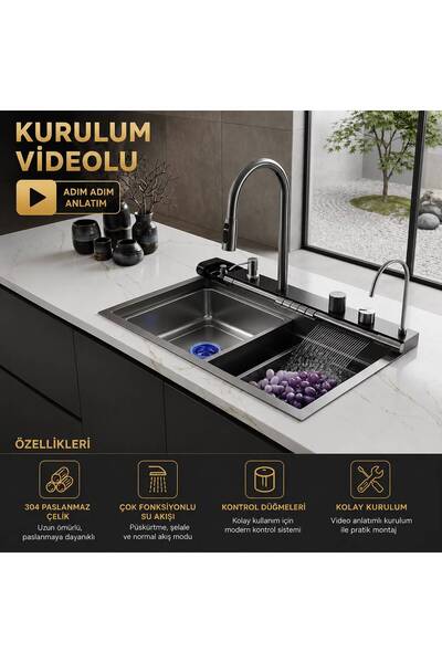 Nobrand Premium Akıllı Teknolojik Eviye Seti Paslanmaz Bal Peteği Taban Evye ...